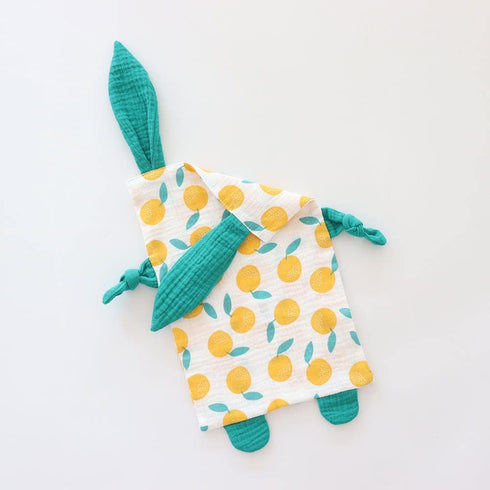 Bunny Security Blanket for Boys and Girls, Cotton Soft Breathable Muslin Soothing Towel, 2 Pcs Set (Strawberry & Orange)