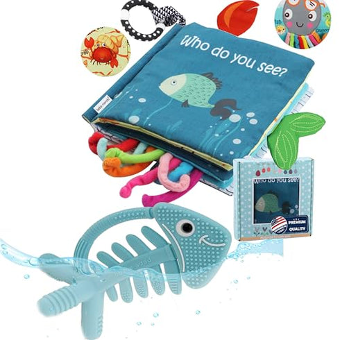 Fish Baby Crinkle Books, Fish Teething Toy for Newborn Babies Infants, Baby