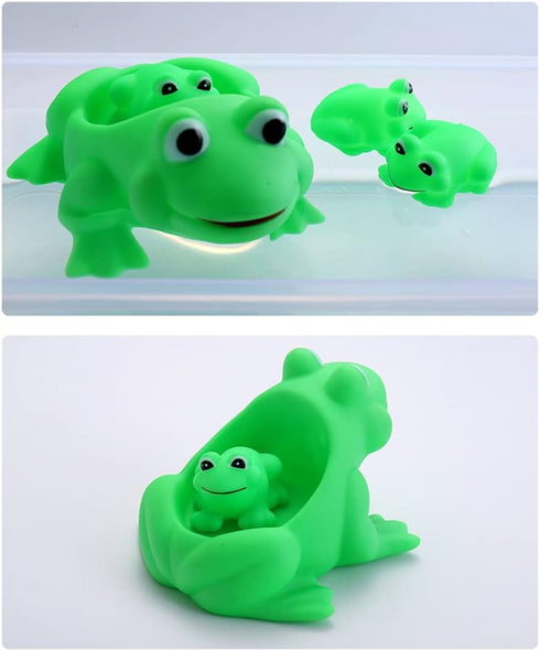 YUERFEILA 4Pcs Baby Bath Toys Rubber Green Frog Family Squeak Float Bath Ducks Bath Tub Shower Toys for Toddlers Boys