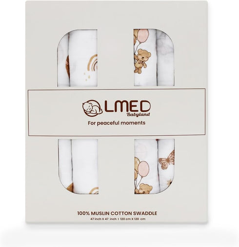 LMED Babyland 100% Pack 4, 47 47 inches (120 cm 120 cm), 0+ Muslin Cotton Swaddle Blankets, of x x Ultra-Soft