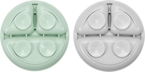 PandaEar Silicone Baby Feeding Set, 2 Pack Divided Suction Plate with 2 Pack Spoons, Baby Led Weaning Supplies