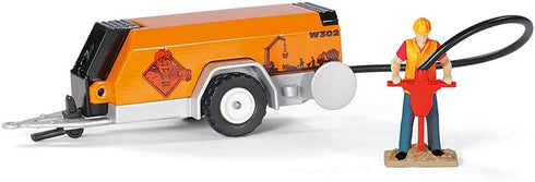 Siku 3505, 1500 1:50, RAM Pick-Up with Compressor Trailer, Metal/Plastic, Yellow/Orange, Incl. barriers and Toy Figure