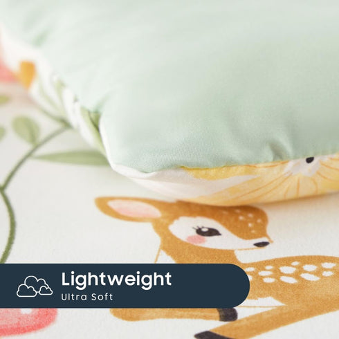 Set 4 Set Wake In Cloud - Floral Toddler Bedding for Girls, Cute Colorful Botanical Flowers with Deers, Pieces Soft