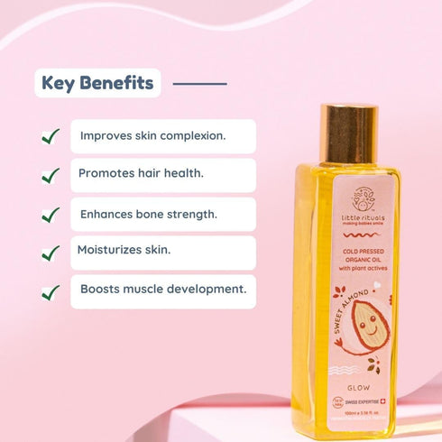 100 ML Little Rituals Sweet Almond Baby Massage Oil and Hair Oil, Cold Pressed, Certified Organic, Dermatologist