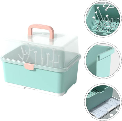 Baby Bottle Drying Rack - 1Pc Container with Cover and Easy-Carry Handle for Bottles and Cups