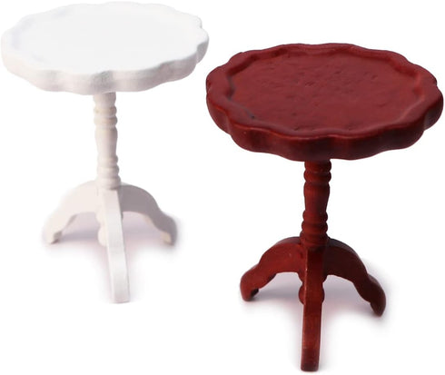 Miniature Dollhouse End Table, 1:12 Scale Wooden Round Side Tea Table for Living Room Decoration