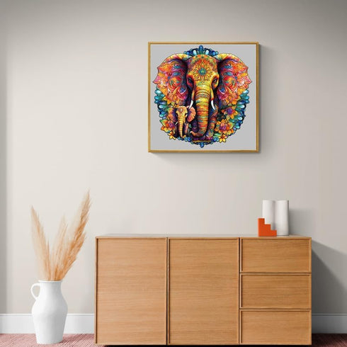 Wooden Puzzles for Adults, Mandala Elephant (L-280pcs) Unique Shaped Animal Wood Puzzles, Birthday Gift Family Game
