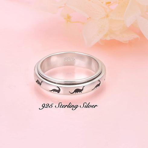 925 Yearace Spinner Rings for Anxiety Sterling Silver Rotatable Musical Note/Faith Over Fear/Dinosaur Stress Relieving