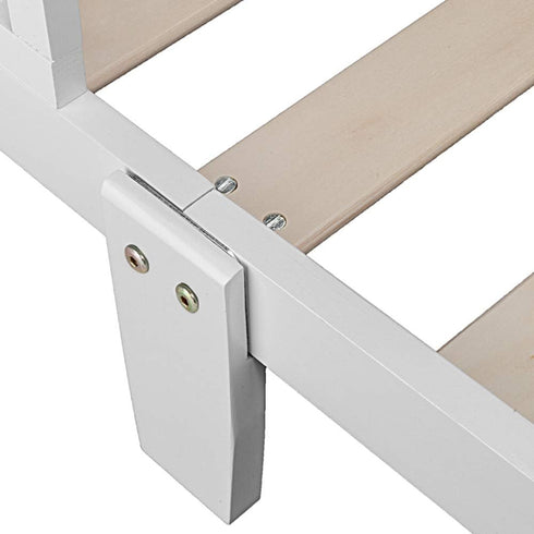 Volowoo Bed Frame for Girls & Boys, Classic Wood Bed Frame w/Safety Guardrail, Low to Floor Design, Wooden Slat