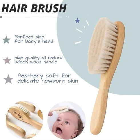 DOYOUWE Set Personalized Baby Hair Brush for Newborns - Custom Engrave Infant Name Wooden Comb with Soft Goat Bristle |