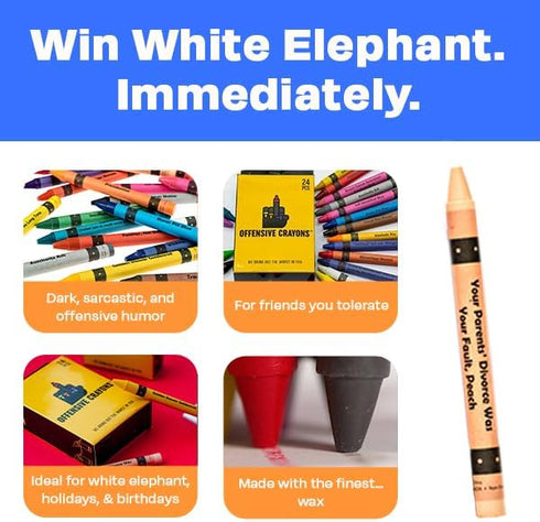 24-Count Offensive Crayons Original Edition, Adult Crayons with Sarcastic Sayings, Funny Gag Gift for Adults, Secret