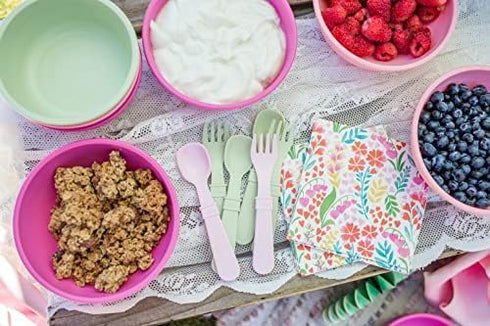 Re-Play Made in USA Toddler Forks and Spoons, Pack of 8, 4 Kids Forks with Rounded Tips and 4 Deep Scoop Toddler
