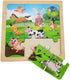 Wooden Jigsaw Puzzle Set - 3 Pcs Farm, Jungle, and Sea Animals, Educational Preschool Toys