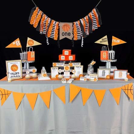 1st WAOUH Basketball Highchair Banner - High Chair Banner for Birthday, Cake Smash Photo Prop, Fabric Rag Garland