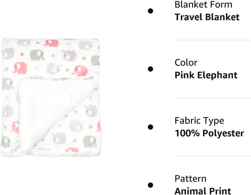 EVERYDAY KIDS Large Ultra Soft Gray and Pink Elephant Minky Baby Blanket, 30 x 40”, for Girls, Nursery Decor