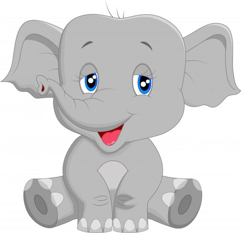 Cute Baby Elephant Cartoon Wall Decal, Wallmonkeys Peel and Stick Graphic (18 in W x 17 in H) WM139010