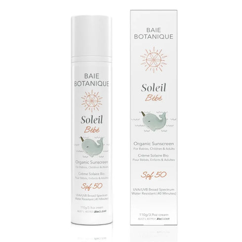 Baie Botanique Soleil Bébé - Organic Non-Toxic Mineral Baby Sunscreen SPF 50, Unscented, 110g