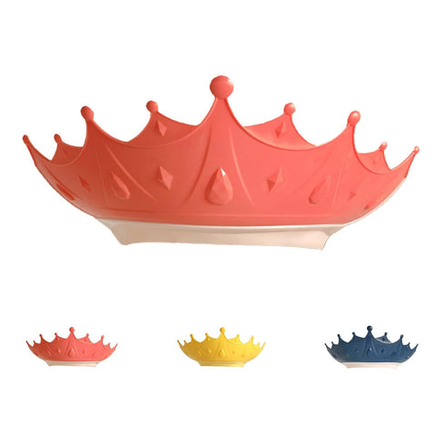 Adjustable Toddler Hair Washing Shield, Cute Crown Shape Silicone Baby Shower Cap (Red)