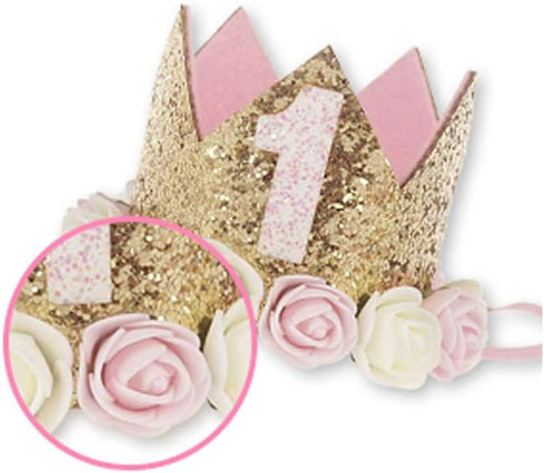 Birthday Crown Hat Princess Sparkle Flower Headband Tiara for 1 2 3 4 5 6 Party Decoration Cake Smash Photo Prop
