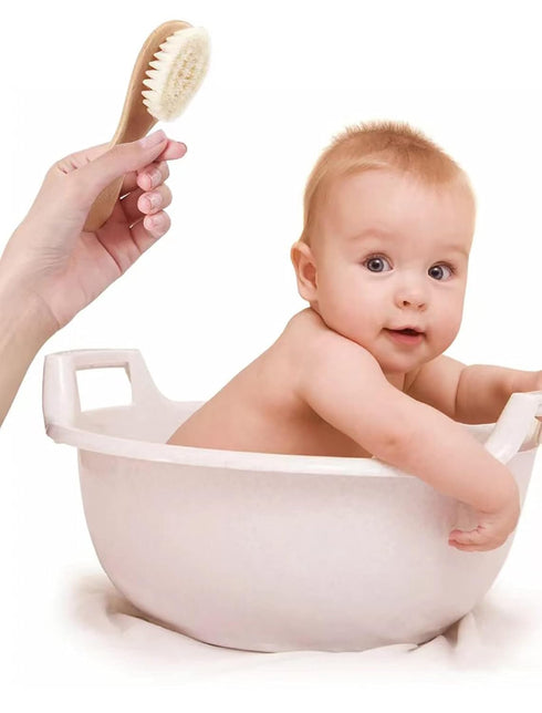 HUAYINGMEI Wooden Handle And Super Soft Goat Hair, Soft Baby Brush For Newborns And Toddlers