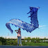 19.6 FT Silk-Like Blue Dragon Poi, Flinging Dragon Spiral Practice Ribbon Streamer with 90 cm Handstick Rod + Travel