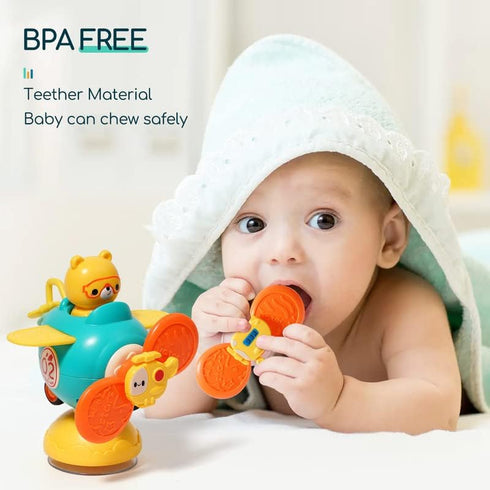 3 in 1 High Chair Toys with Suction Cups, Spinner Baby Toys for 6-12 Months, Teething Tray Rattle