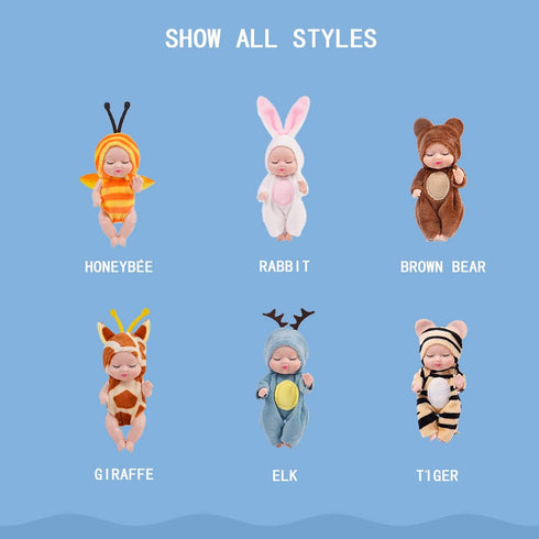 6 Pcs 4 Inch Mini Reborn Baby Dolls Toy Set Realistic Baby Doll with Cute Animal Clothes Gifts for Girls Boys Birthday Christmas