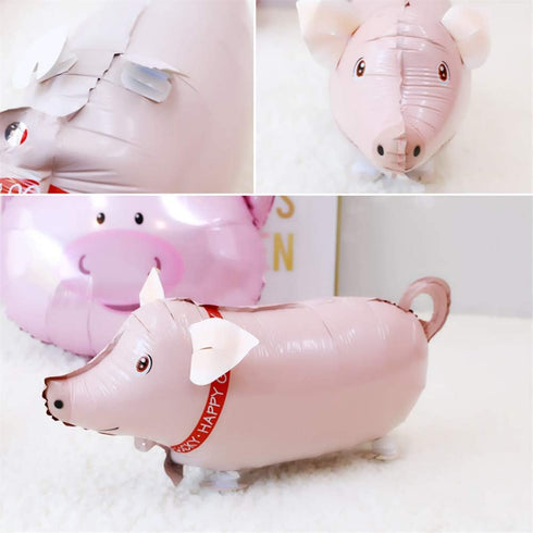 Soochat Pig Balloon Animal, Walking Mylar Foil Balloon for Birthday Wedding Party Decoration, 3 Pcs