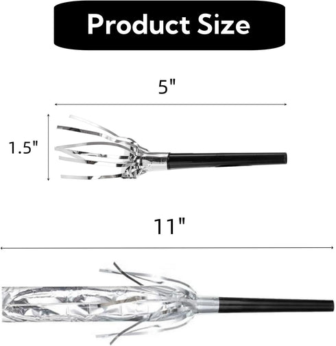 60 Packs Silver Noise Makers, Metallic Fringed Party Blowers, Horns Musical Blowouts for Birthday Party