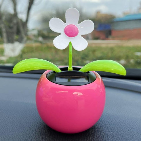 Rose Red Solar Dancing Flower Car Dashboard Decorations - Funny Solar Powered Flower Pot Swinging Toy for Decor