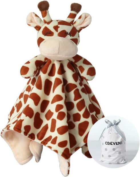 CREVENT Soft Plush Animal Face Security Blankets | Great Gifts for Birthday & Baby Shower (Brown Giraffe)