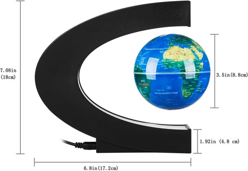 DIDWI Levitating Globe Multi-Color Changing Rotating Floating Globe with LED Light Magnetic Levitation World Map Globes