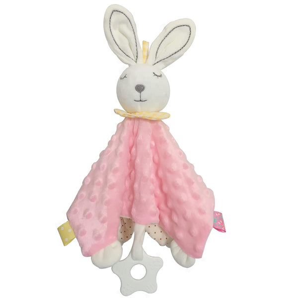 Baby Stuffed Animal Security Blanket with Colorful Textured Tags, Soothing Sensory Teether Toy for Infants