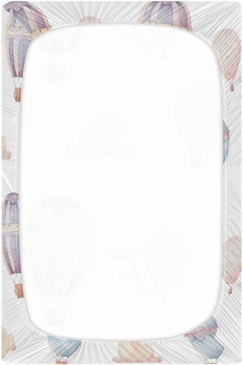 Watercolor Hot Air Balloon Crib Sheets for Boys and Girls, Fitted Baby Crib Sheets Soft and Breathable Mini Crib Sheets 52 X 28 X 9 Inches by WELLDAY