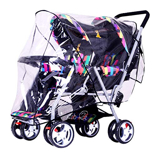 Double Seat Stroller Rain Cover, Breathable Twins Tandem Weather Shield, Reusable Buggy Pram Rain Cover for All Seasons