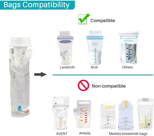 S1 S2 Breastmilk Storage Bag Adapters for Spectra Pumps, Avent Comfort Wide Mouth Flange Pump to Use with Lansinoh