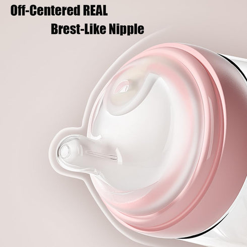 0+ 150ml/5oz/Pink/3Pack Oberni Baby Bottles with Slow Off-Centered Nipple for Months, Anti Colic Newborn Milk Feeding