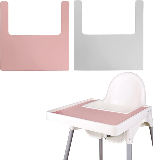 High Chair Placemat, 2-Piece Set Silicone, Long Lasting, Interchangeable, Suitable for IKEA Antilop (Pink/Grey)