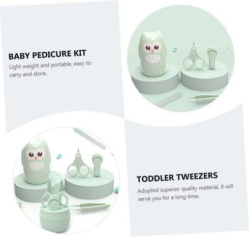 Set UPKOCH Nail Care Boy Girl Grooming with Nail Clippers Manicure Tools and Fun Owl Design Mint Green for Newborns
