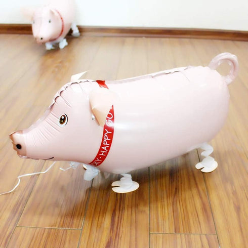 Soochat Pig Balloon Animal, Walking Mylar Foil Balloon for Birthday Wedding Party Decoration, 3 Pcs