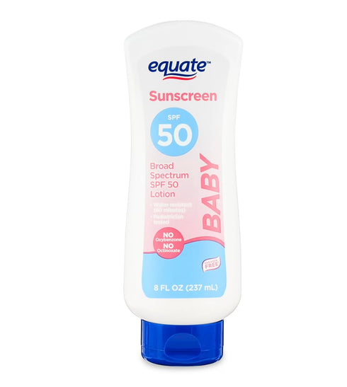 Generic Equate Baby Broad Spectrum Sunscreen Lotion, SPF 50, Water Resistant, Paraben Free,