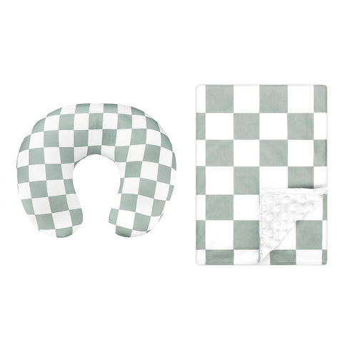 Nursing Pillow Cover and Baby Blanket, Green Checkerboard