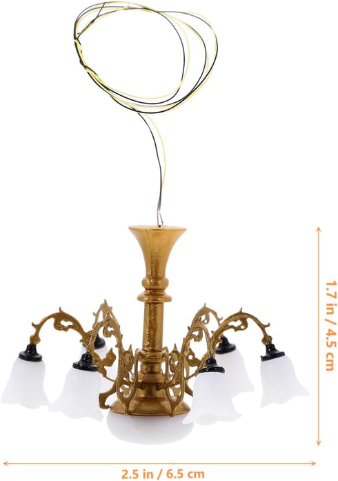 1/12 Angoily Miniature Chandelier Light Scale Dollhouse Ceiling Lamp Mini Lamp Decoration for Dollhouse Accessories
