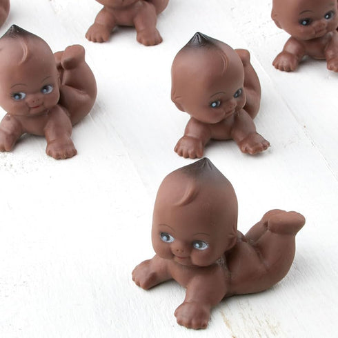 Pack of 24 Kewpie Babies - Brown Babies for Baby Shower Favors, Cake Decorations, 2-1/2" L x 2-1/4" H