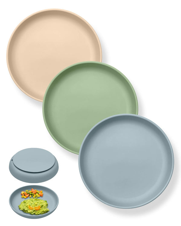 Classic Toddler Plates with Suction (3 Pack), Non Toxic & BPA Free