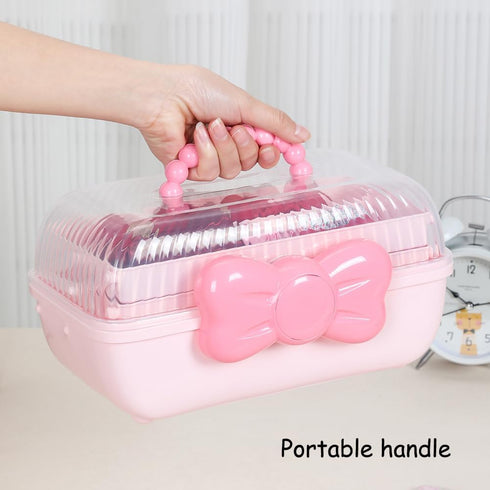 Hair Accessories Organizer for Girls, Lockable Three-layer Folding Craft Storage Box for Headbands, Clips, Ties 10.8 *