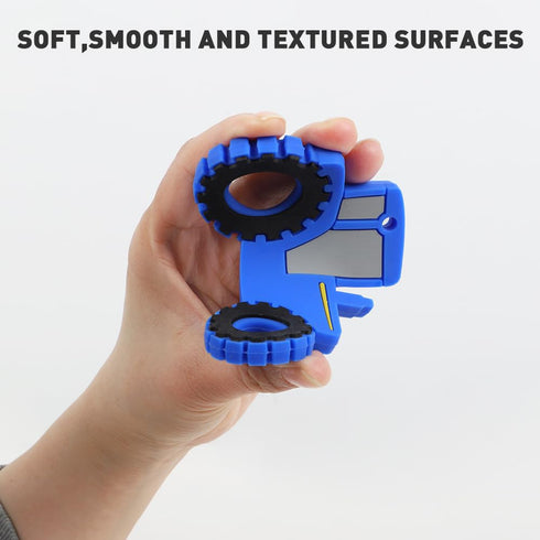 Baby Tractor Teething Toys, Food Grade Silicone Teether with Pacifier Clip Holder, Pain Relief for 3 Months+, Blue
