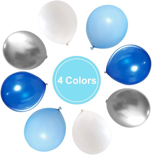 Blue Silver White Latex Balloons, 50pcs 12 inch Metallic Balloons for Birthday Wedding Party Decoration