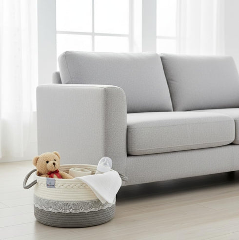 ebutyco Baby Diaper Caddy Organizer,Woven Rope Nursery Storage Bin,Newborn Gift Basket,Extra-Large Cotton Basket