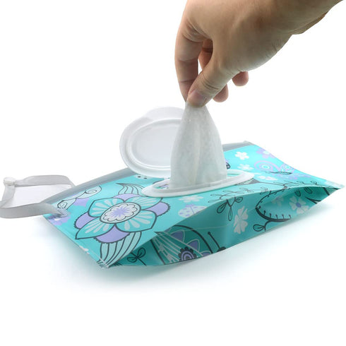 FKEYTO Baby Wipe Dispenser,Portable Refillable Wipe Holder Wipe Dispenser Bag Reusable Travel Wet Wipe Pouch (blue
